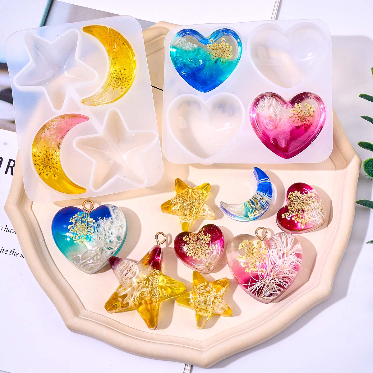 Resin Art Liquid - قالب سيليكون على شكل قلب ونجمة