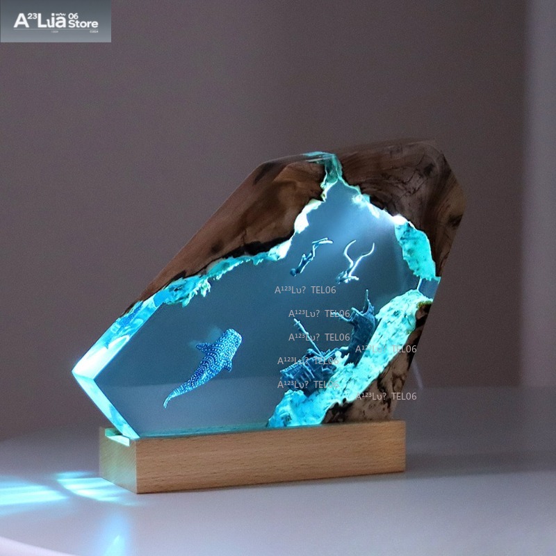 Resin Art Light - مصباح ليلي من الخشب والراتنج بتصميم