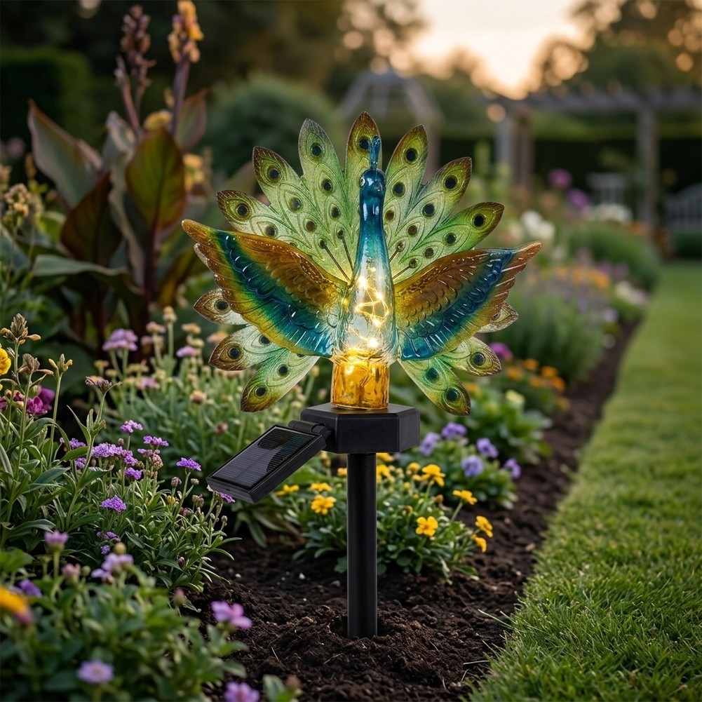 Resin Art Light - تمثال طاووس شمسي من الراتنج للحدائق