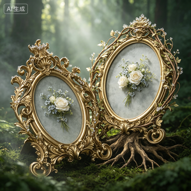 Resin Art Wedding Gift - إطار صور بيضاوي ذهبي عتيق من