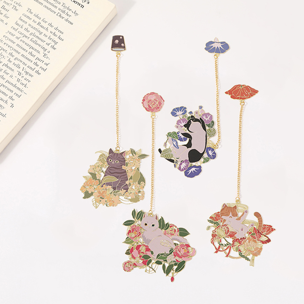 Resin Art Bookmark - 1 قطعة المرجعية زهرة القط المعادن