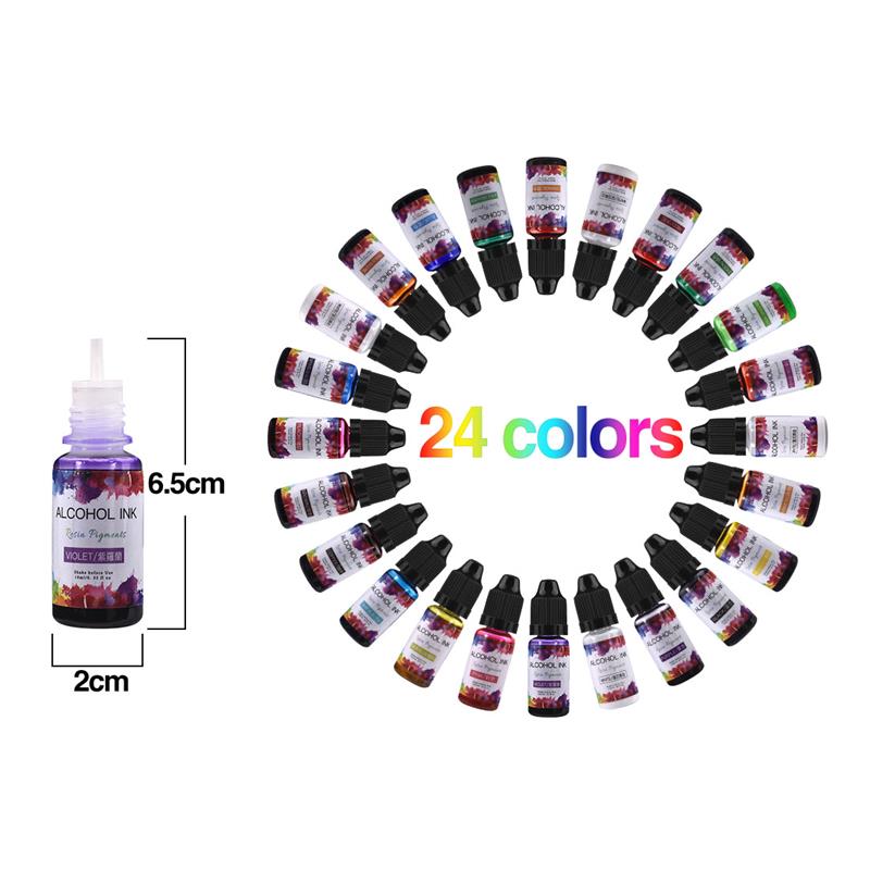 24 لون/مجموعة 10 مللي الصباغ ا - مراجعة Resin Pigment Alcohol Ink وسعره