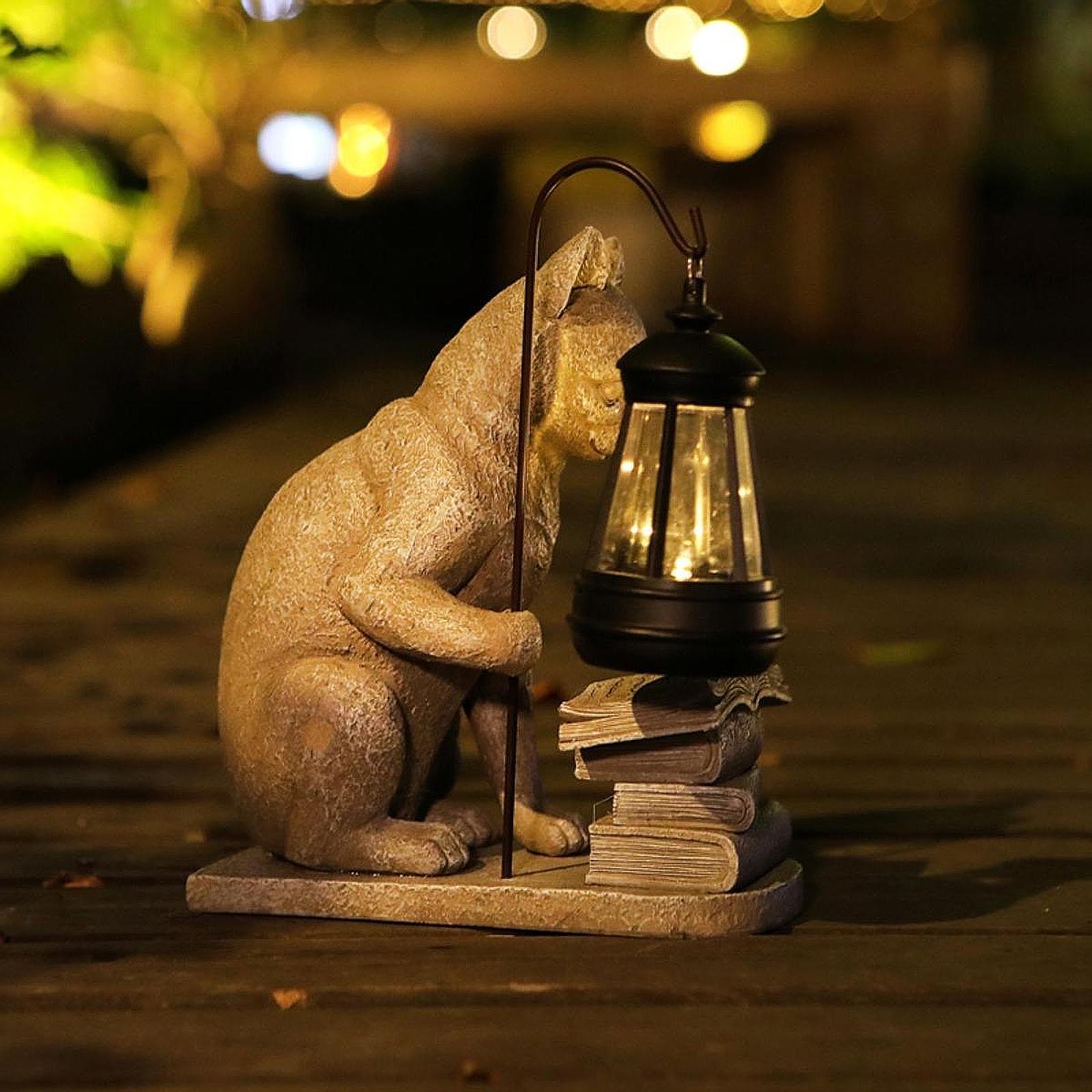 القط الشمسية حديقة تمثال صغير  - مراجعة Resin Art Light وسعره
