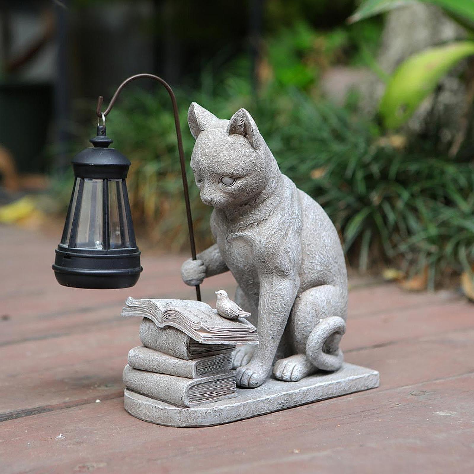 القط الشمسية حديقة تمثال صغير  - مراجعة Resin Art Light وسعره